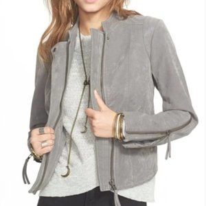 FREE PEOPLE Gray Steel Mill Faux-Suede Moto Jacket Size 10 NWT